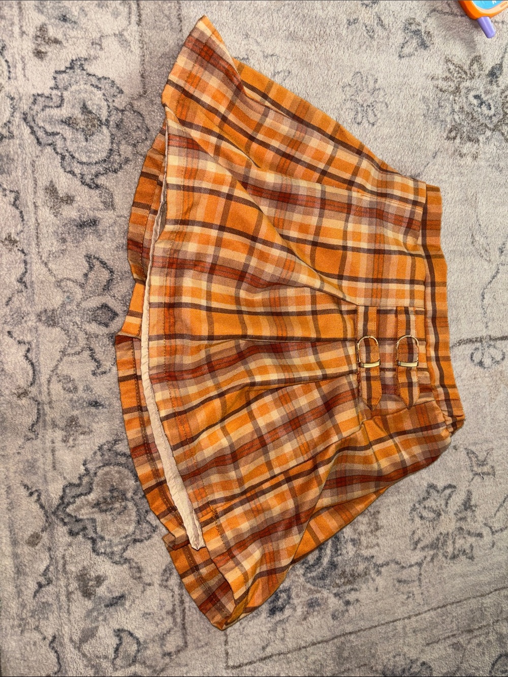 btween Orange Plaid Skort with Buckle Detail